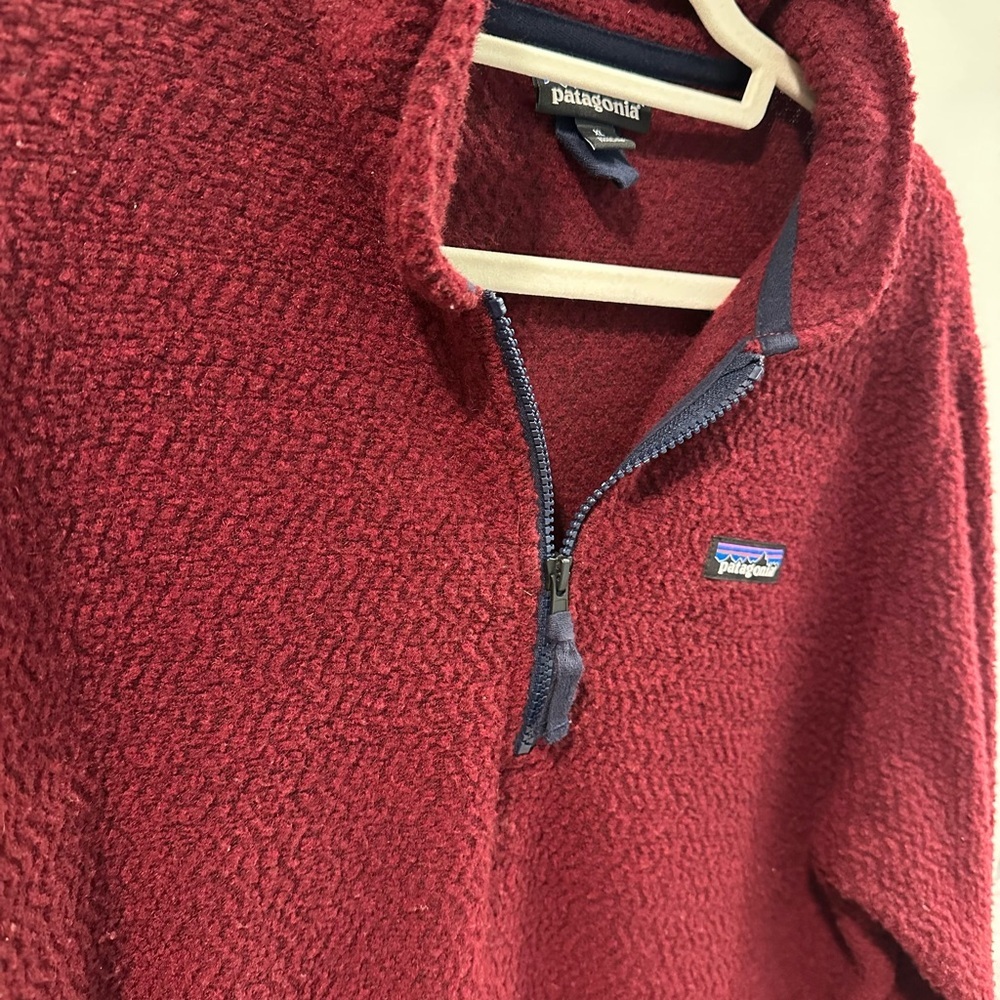Patagonia Woolyester Fleece Pullover Women’s Burgundy Oxide Red/Blue Trim XL - Picture 5 of 9